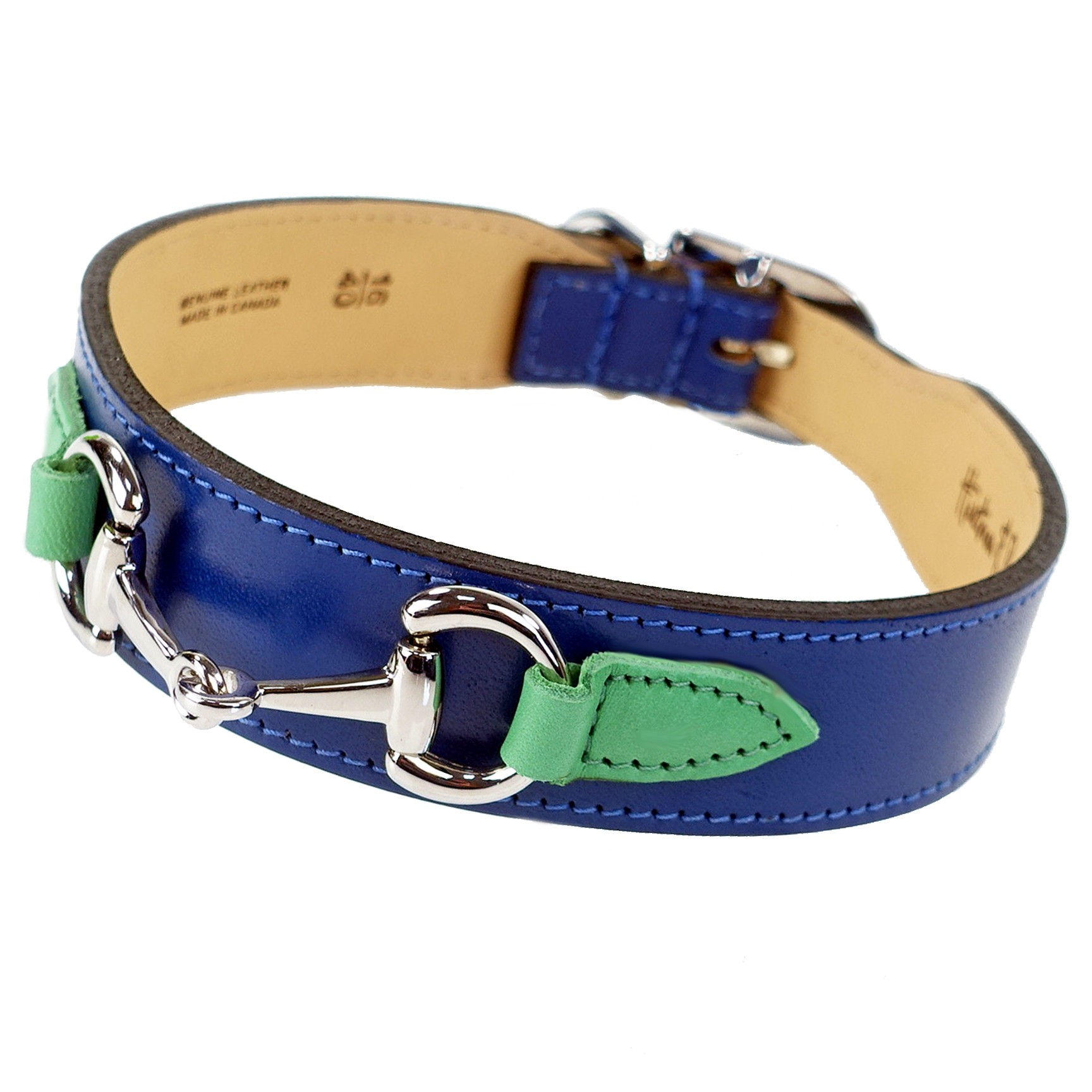 PUCCI Cafe Belmont Dog Collar in Cobalt Blue, Kelly Green & Nickel 2
