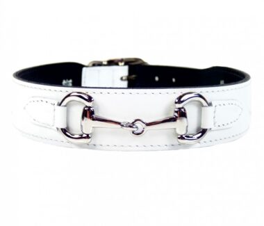 Belmont Dog Collar in White Patent & Nickel