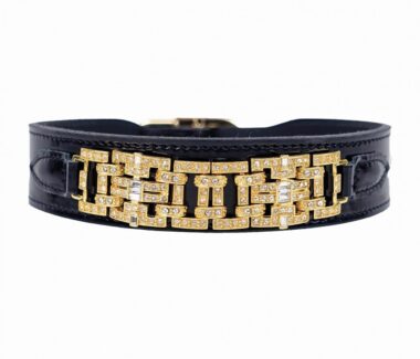 Haute Couture Art Deco Dog Collar in Black Patent & Gold