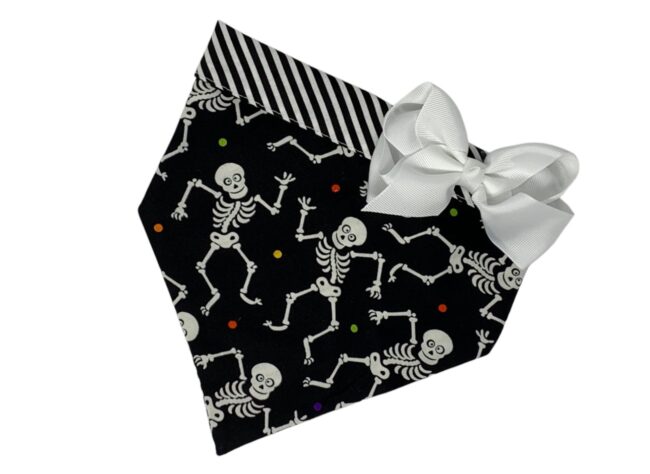 Skeletons Glow In The Dark Dog Bandana with bow