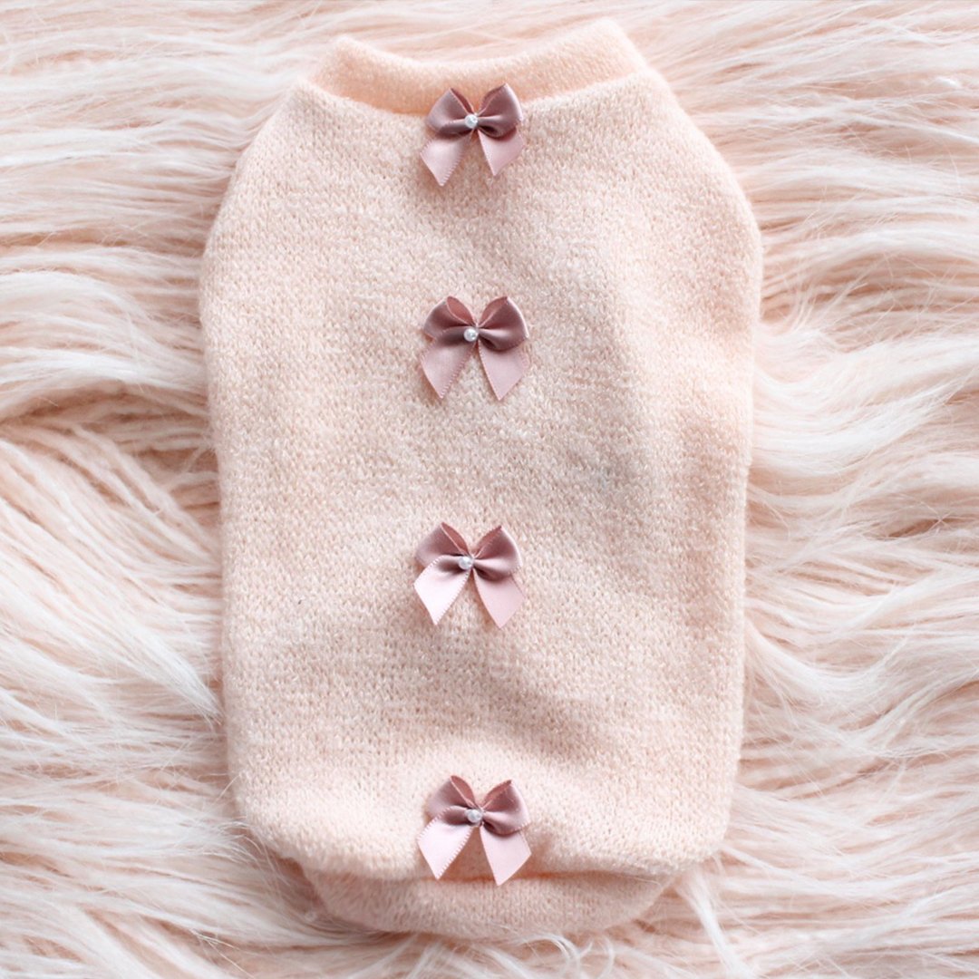 Dainty Bow Dog Sweater Peach - PUCCI Cafe