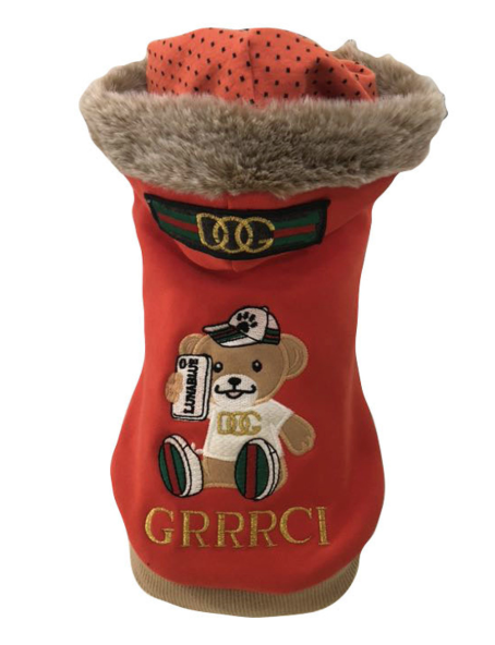 GRRRCI "Selfie Bear" Dog Hoodie - Red