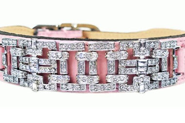 Haute Couture Art Deco Dog Collar in Sweet Pink & Nickel