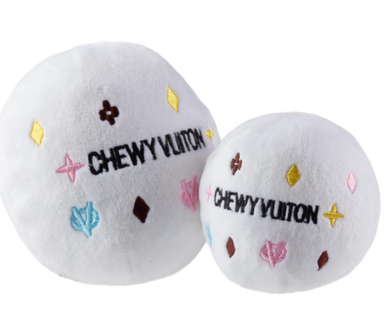 White Chewy Vuiton Ball Dog Toy