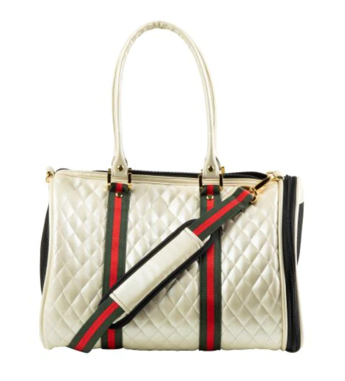 PUCCI Cafe JL Duffel Ivory Quilted Dog Carrier with Designer Stripes 2