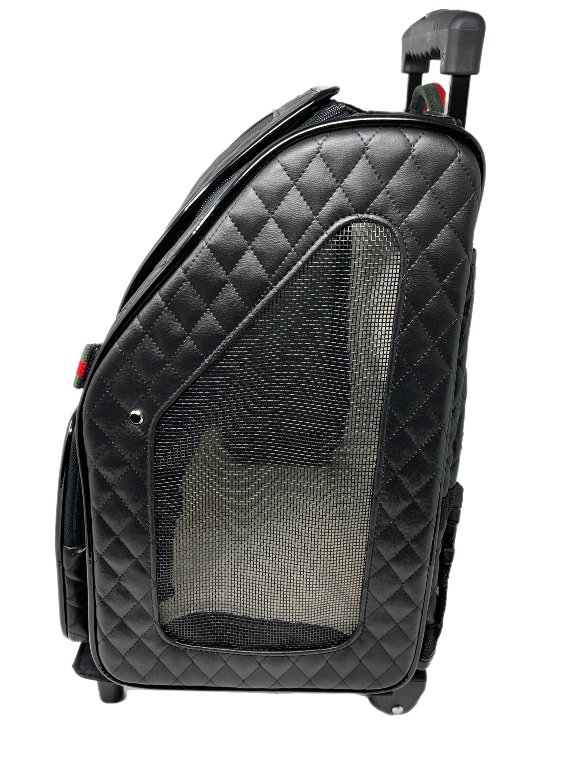 Rio Black Quilted with Designer Stripe Dog Carrier on Wheels