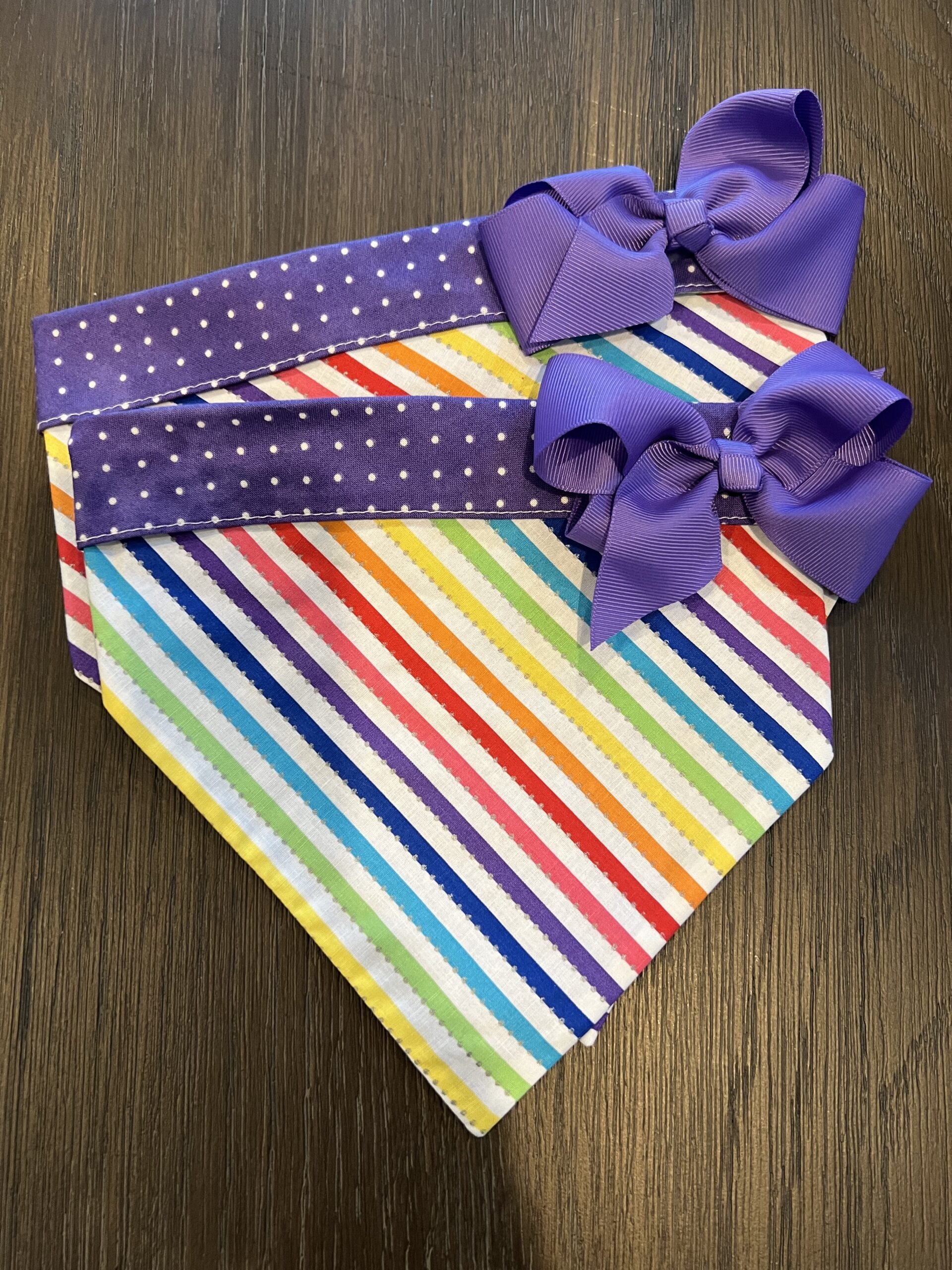 PUCCI Cafe Rainbow Stripes and Poka Dots with Bow Dog Bandana