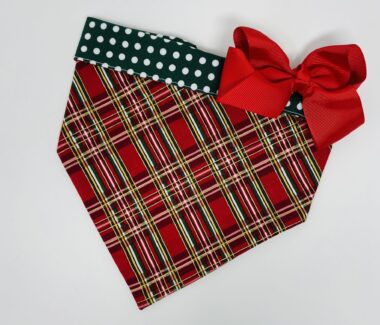 Polka Dot Traditional Plaid Dog Bandana with Bow