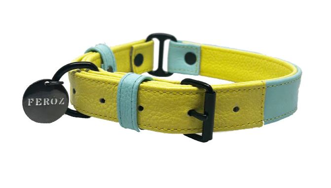 Baby Blue Lemon Leather Dog Collar 1