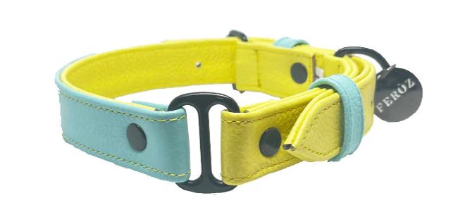 Baby Blue Lemon Leather Dog Collar 3