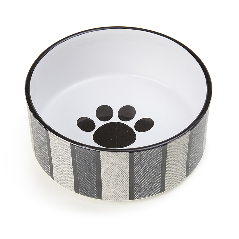 Gray Black Stoneware Dog Bowl
