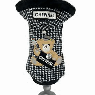 Chewnel Black Houndstooth Bear Dog Hoodie